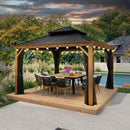 PURPLE LEAF Hardtop Gazebo for Patio Wood Grain Galvanized Steel Frame Awning with String Lights-clear