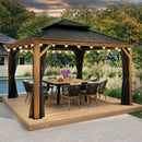 PURPLE LEAF Hardtop Gazebo for Patio Wood Grain Galvanized Steel Frame Awning with String Lights-clear