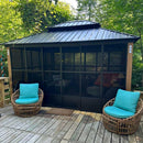 PURPLE LEAF Sunroom Hardtop Gazebo Solarium Wood Grain  Galvanized Steel Double Roof All-Weather Aluminum Outdoor Screen House