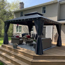 PURPLE LEAF Grey Hardtop Gazebo with Heavy Duty Galvanized Steel Double Roof with String Lights-clear