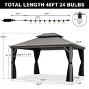 PURPLE LEAF Patio Gazebo for Pool Light Grey Hardtop Galvanized Steel Roof with String Lights-milky