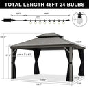 PURPLE LEAF Patio Gazebo for Pool Light Grey Hardtop Galvanized Steel Roof with String Lights-clear
