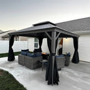 PURPLE LEAF Patio Gazebo for Pool Light Grey Hardtop Galvanized Steel Roof with String Lights-milky