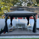 PURPLE LEAF Patio Gazebo for Pool Light Grey Hardtop Galvanized Steel Roof with Upgraded Curtains