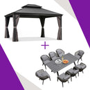 PURPLE LEAF Patio Gazebo with Aluminum Frame Grey Dining Sets-Bundle Set