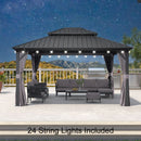 PURPLE LEAF Grey Hardtop Gazebo with Heavy Duty Galvanized Steel Double Roof with String Lights-milky