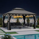 PURPLE LEAF Patio Gazebo for Pool Light Grey Hardtop Galvanized Steel Roof with String Lights-milky