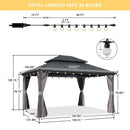PURPLE LEAF Grey Hardtop Gazebo with Heavy Duty Galvanized Steel Double Roof with String Lights-milky