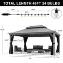 PURPLE LEAF Patio Gazebo for Pool Light Grey Hardtop Galvanized Steel Roof with String Lights-clear