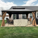 PURPLE LEAF Outdoor Hardtop Gazebo for Garden Bronze Double Roof Aluminum Frame Pavilion with String Lights-clear