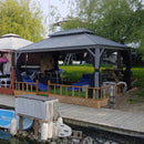 PURPLE LEAF Patio Gazebo for Pool Light Grey Hardtop Galvanized Steel Roof with String Lights-clear