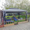 PURPLE LEAF Patio Gazebo for Pool Light Grey Hardtop Galvanized Steel Roof with Upgraded Curtains