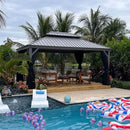 PURPLE LEAF Patio Gazebo for Pool Light Grey Hardtop Galvanized Steel Roof with String Lights-clear