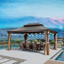 PURPLE LEAF Outdoor Hardtop Gazebo for Garden Bronze Double Roof Aluminum Frame Pavilion with String Lights-clear