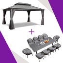 PURPLE LEAF Patio Gazebo with Aluminum Frame Grey Dining Sets-Bundle Set