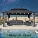 PURPLE LEAF Grey Hardtop Gazebo with Heavy Duty Galvanized Steel Double Roof with String Lights-milky