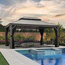 PURPLE LEAF Patio Gazebo for Pool Light Grey Hardtop Galvanized Steel Roof with Upgraded Curtains