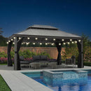 PURPLE LEAF Patio Gazebo for Pool Light Grey Hardtop Galvanized Steel Roof with String Lights-clear