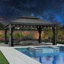 PURPLE LEAF Patio Gazebo for Pool Light Grey Hardtop Galvanized Steel Roof with String Lights-milky