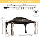 PURPLE LEAF Outdoor Hardtop Gazebo Bronze Metal Frame Galvanized Steel Double Roof with Lights-milky