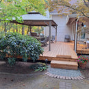PURPLE LEAF Deck Gazebo Champagne Hardtop Metal Frame Double Roof with Curtains and Netting with Lights-clear