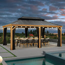 PURPLE LEAF Hardtop Gazebo for Patio Wood Grain Galvanized Steel Frame Awning with String Lights-clear
