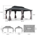 PURPLE LEAF Grey Hardtop Gazebo with Heavy Duty Galvanized Steel Double Roof with String Lights-clear