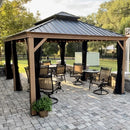PURPLE LEAF Hardtop Gazebo for Patio Wood Grain Galvanized Steel Frame Awning with String Lights-clear