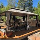 PURPLE LEAF Deck Gazebo Champagne Hardtop Metal Frame Double Roof with Curtains and Netting with Lights-clear