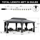 PURPLE LEAF Patio Gazebo for Pool Light Grey Hardtop Galvanized Steel Roof with String Lights-milky