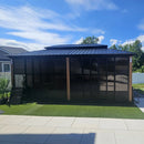 PURPLE LEAF Sunroom Hardtop Gazebo Solarium Wood Grain  Galvanized Steel Double Roof All-Weather Aluminum Outdoor Screen House