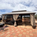 PURPLE LEAF Deck Gazebo Champagne Hardtop Metal Frame Double Roof with Curtains and Netting with Lights-clear