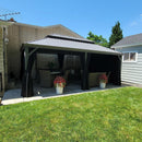 PURPLE LEAF Patio Gazebo for Pool Light Grey Hardtop Galvanized Steel Roof with String Lights-clear