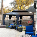 PURPLE LEAF Outdoor Hardtop Gazebo for Patio Bronze Aluminum Frame Pavilion with Navy-Blue Curtain