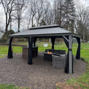 PURPLE LEAF Patio Gazebo for Pool Light Grey Hardtop Galvanized Steel Roof with String Lights-milky