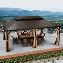 PURPLE LEAF Outdoor Hardtop Gazebo for Garden Bronze Double Roof Aluminum Frame Pavilion with String Lights-clear
