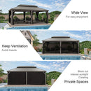 PURPLE LEAF Patio Gazebo for Pool Light Grey Hardtop Galvanized Steel Roof with String Lights-milky