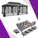 PURPLE LEAF Patio Gazebo with Aluminum Frame Grey Dining Sets-Bundle Set