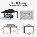 PURPLE LEAF Outdoor Metal Carport Gazebo Bronze Steel Roof Aluminum Frame Shelter for Parking