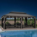 PURPLE LEAF Patio Gazebo for Pool Light Grey Hardtop Galvanized Steel Roof with String Lights-clear
