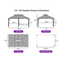 PURPLE LEAF Hardtop Gazebo for Patio Wood Grain Galvanized Steel Frame Awning with String Lights-milky