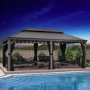 PURPLE LEAF Patio Gazebo for Pool Light Grey Hardtop Galvanized Steel Roof with String Lights-milky