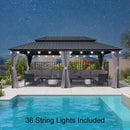 PURPLE LEAF Grey Hardtop Gazebo with Heavy Duty Galvanized Steel Double Roof with String Lights-milky