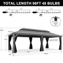 PURPLE LEAF Patio Gazebo for Pool Light Grey Hardtop Galvanized Steel Roof with String Lights-milky