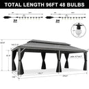 PURPLE LEAF Patio Gazebo for Pool Light Grey Hardtop Galvanized Steel Roof with String Lights-clear