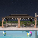 PURPLE LEAF Outdoor Hardtop Gazebo for Garden Bronze Double Roof Aluminum Frame Pavilion with String Lights-milky