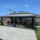 PURPLE LEAF Patio Gazebo for Pool Light Grey Hardtop Galvanized Steel Roof with String Lights-clear