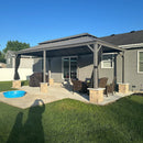 PURPLE LEAF Patio Gazebo for Pool Light Grey Hardtop Galvanized Steel Roof with String Lights-clear