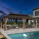 PURPLE LEAF Outdoor Hardtop Gazebo for Garden Bronze Double Roof Aluminum Frame Pavilion with String Lights-clear