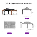 PURPLE LEAF Hardtop Gazebo for Patio Wood Grain Galvanized Steel Frame Awning with String Lights-milky